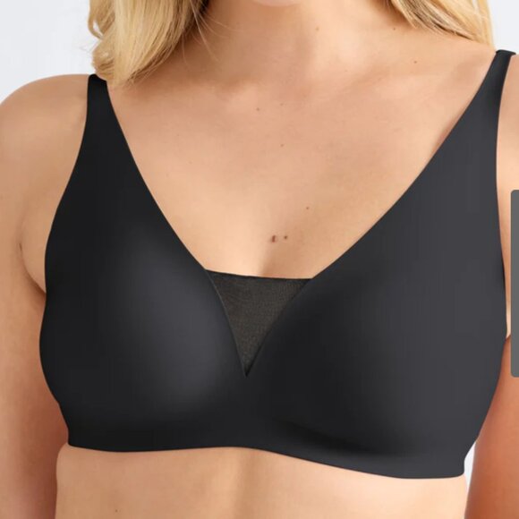 Knix M+ wireless bra in blue with plunging neckline and mesh detail - Picture 15 of 16